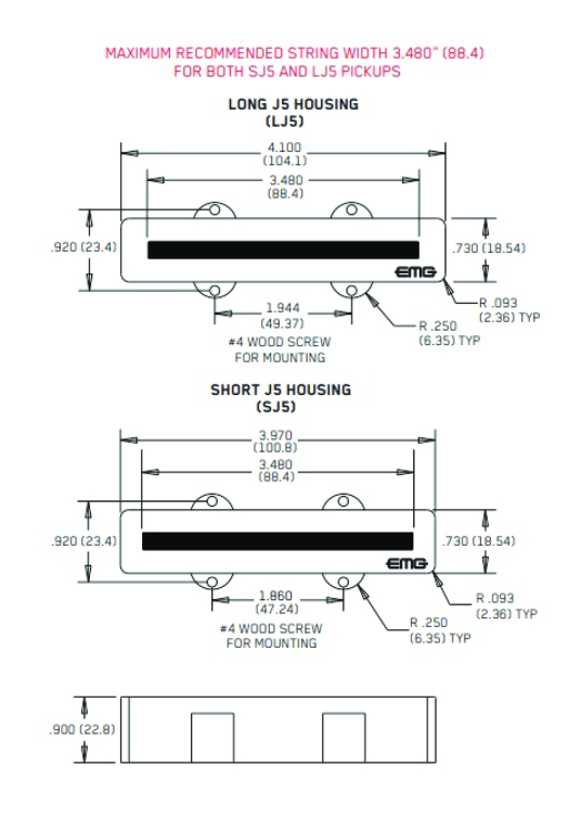EMG Long & Short FJBass Pick up Route Templates